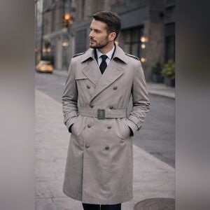 Moores Grey Spring Trench Coat Mens 44 Removable Liner Classic Double Breasted